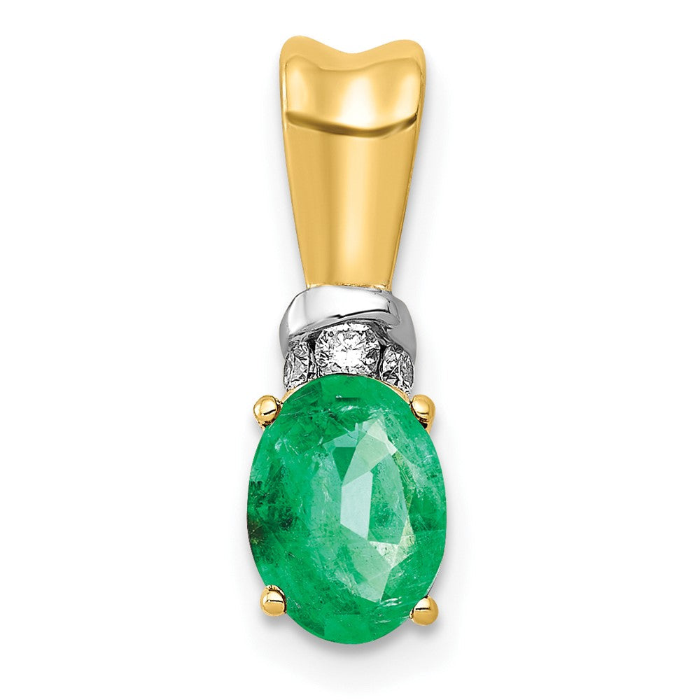 10K Gelbgold mit Rhodium, echtem Diamant und ovalem Smaragd-Anhänger