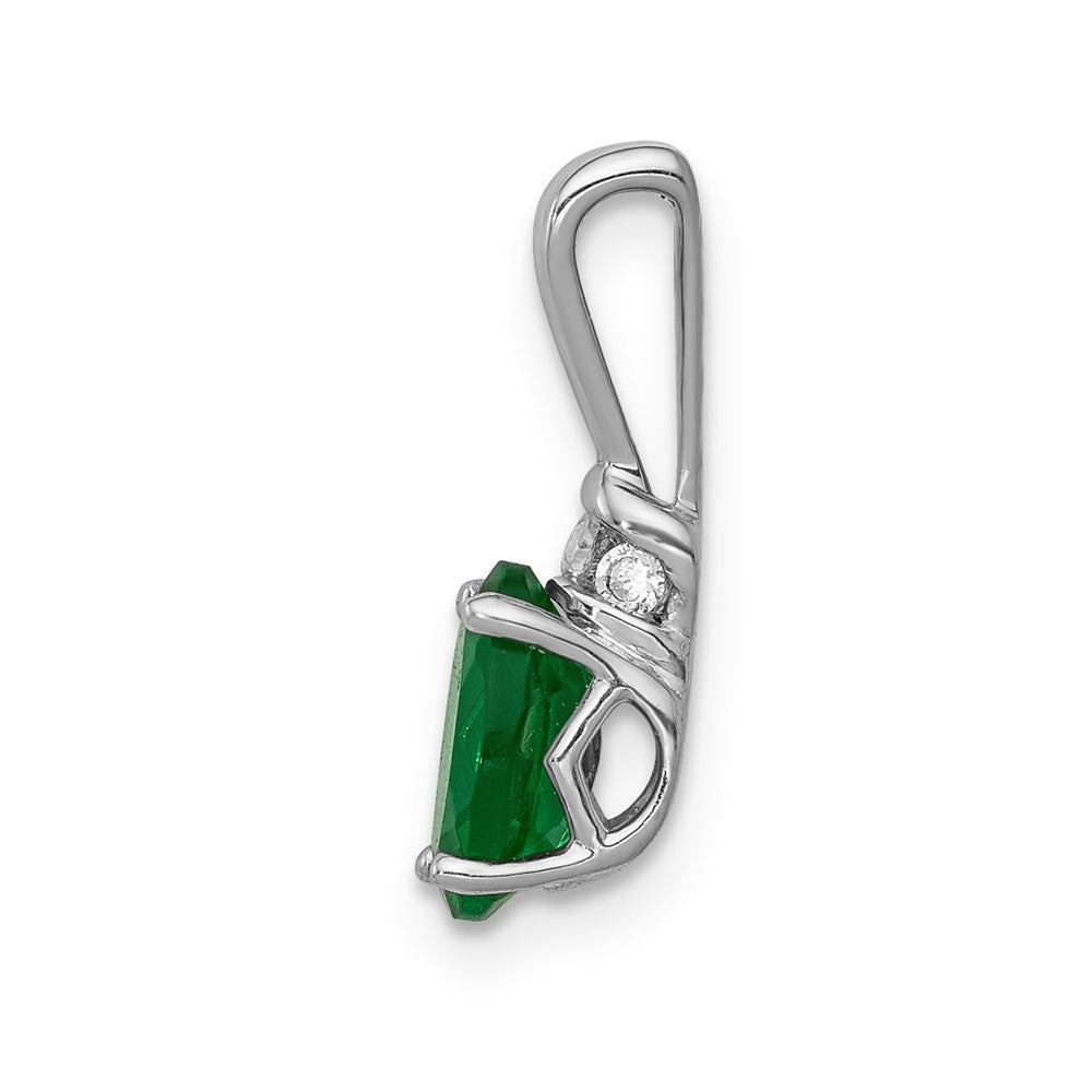 14k Weißgold Anhänger mit echtem Diamant und ovalem Smaragd