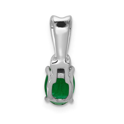 14k Weißgold Anhänger mit echtem Diamant und ovalem Smaragd
