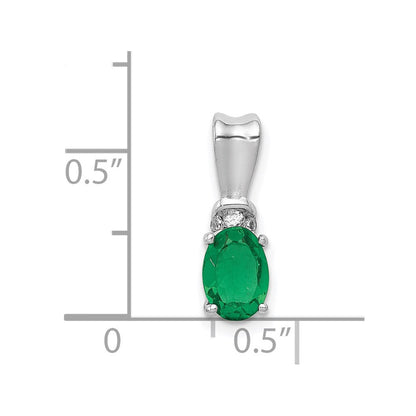 14k Weißgold Anhänger mit echtem Diamant und ovalem Smaragd