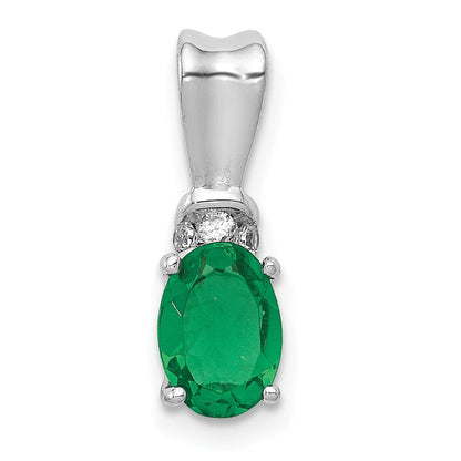 14k Weißgold Anhänger mit echtem Diamant und ovalem Smaragd