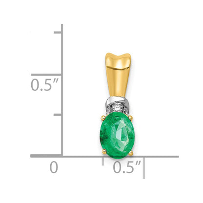 14K Gelbgold mit Rhodium, Anhänger mit echtem Diamant und ovalem Smaragd