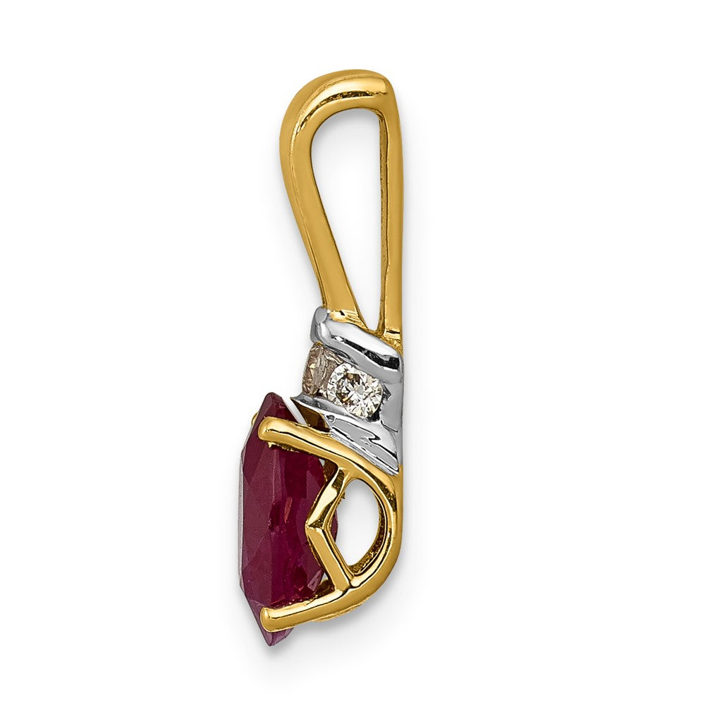 10-K-Gelbgold mit Rhodium, 0,66 ct. ovalem echtem Rubin und echtem Diamant-Anhänger