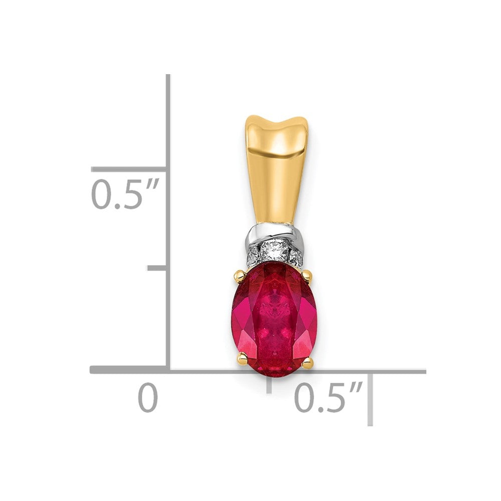 10-K-Gelbgold mit Rhodium, 0,66 ct. ovalem echtem Rubin und echtem Diamant-Anhänger