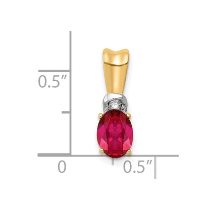 10-K-Gelbgold mit Rhodium, 0,66 ct. ovalem echtem Rubin und echtem Diamant-Anhänger