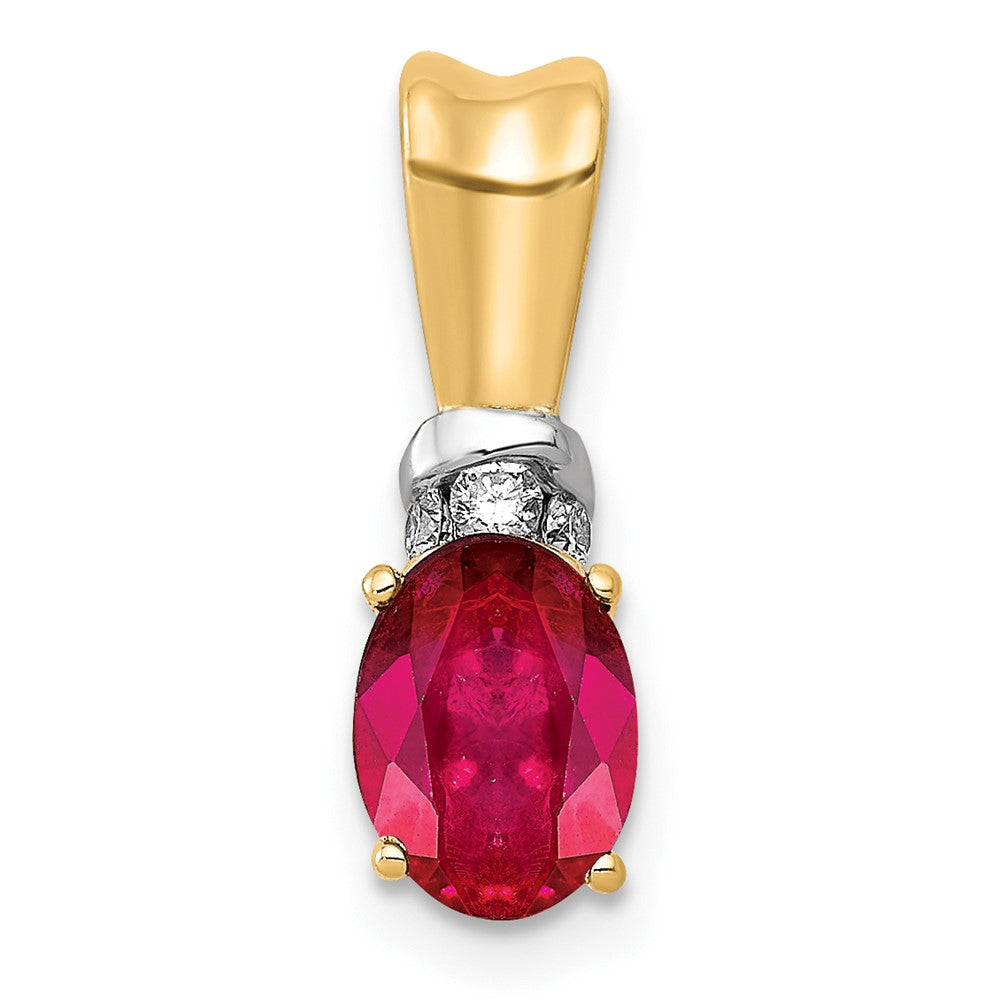 10-K-Gelbgold mit Rhodium, 0,66 ct. ovalem echtem Rubin und echtem Diamant-Anhänger