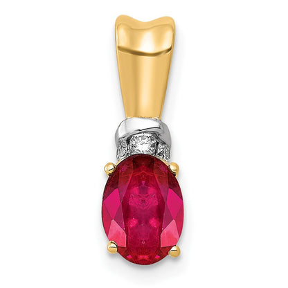 10-K-Gelbgold mit Rhodium, 0,66 ct. ovalem echtem Rubin und echtem Diamant-Anhänger