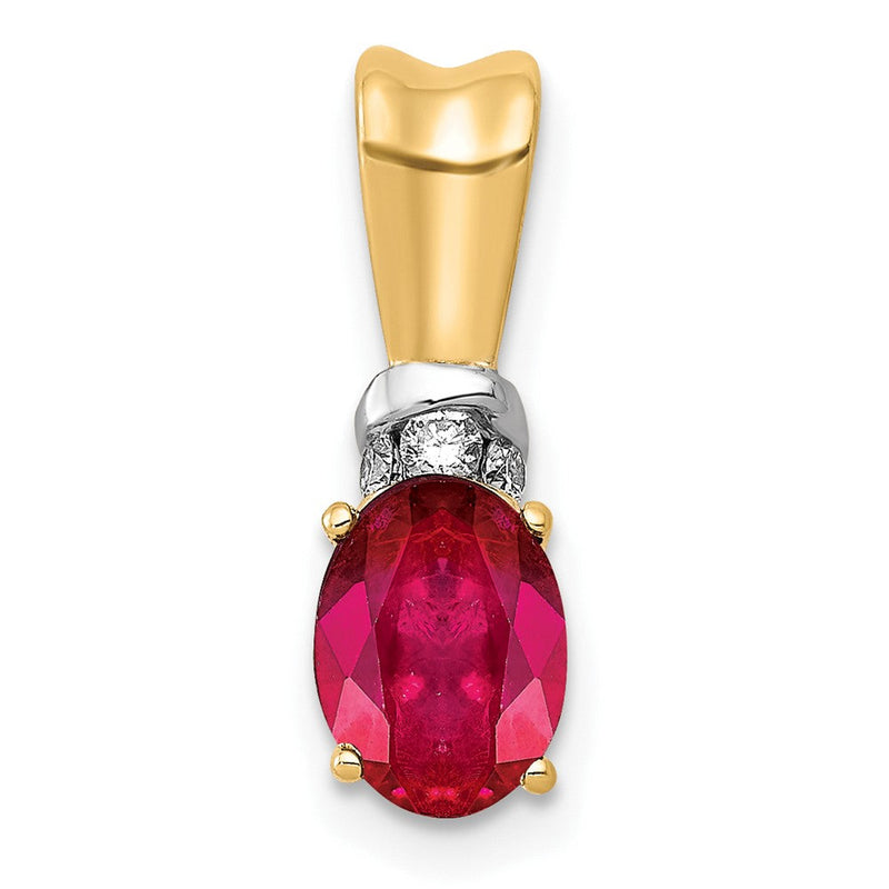 10-K-Gelbgold mit Rhodium, 0,66 ct. ovalem echtem Rubin und echtem Diamant-Anhänger