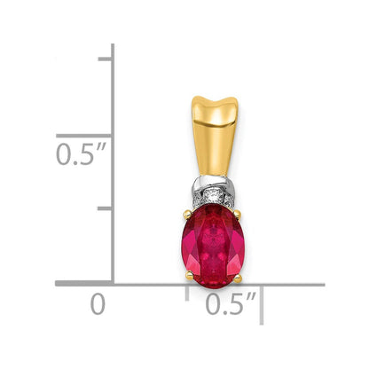 14K Gelbgold mit Rhodium, echtem Diamant und 0,66 ct. ovalem Rubin-Anhänger