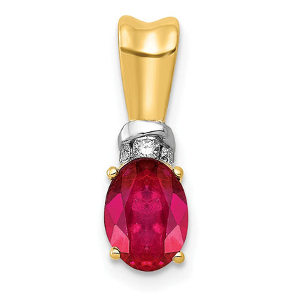 14K Gelbgold mit Rhodium, echtem Diamant und 0,66 ct. ovalem Rubin-Anhänger