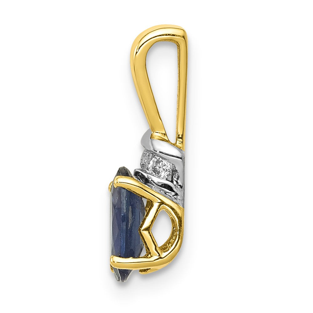10K Gelbgold-Anhänger mit Rhodium, echtem Diamant und ovalem Saphir