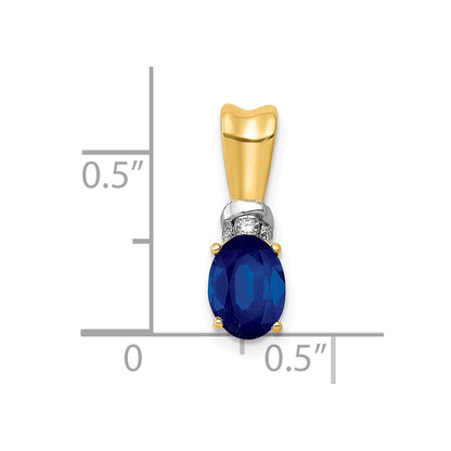 10K Gelbgold-Anhänger mit Rhodium, echtem Diamant und ovalem Saphir