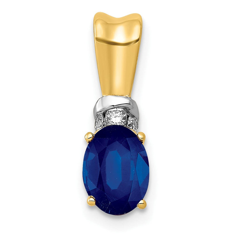 10K Gelbgold-Anhänger mit Rhodium, echtem Diamant und ovalem Saphir