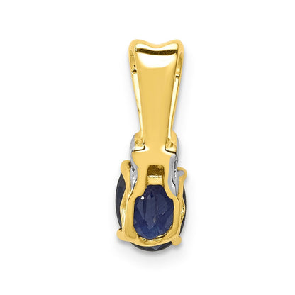 14K Gelbgold mit Rhodium echtem Diamant- und ovalem Saphir-Anhänger