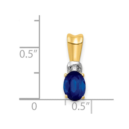 14K Gelbgold mit Rhodium echtem Diamant- und ovalem Saphir-Anhänger