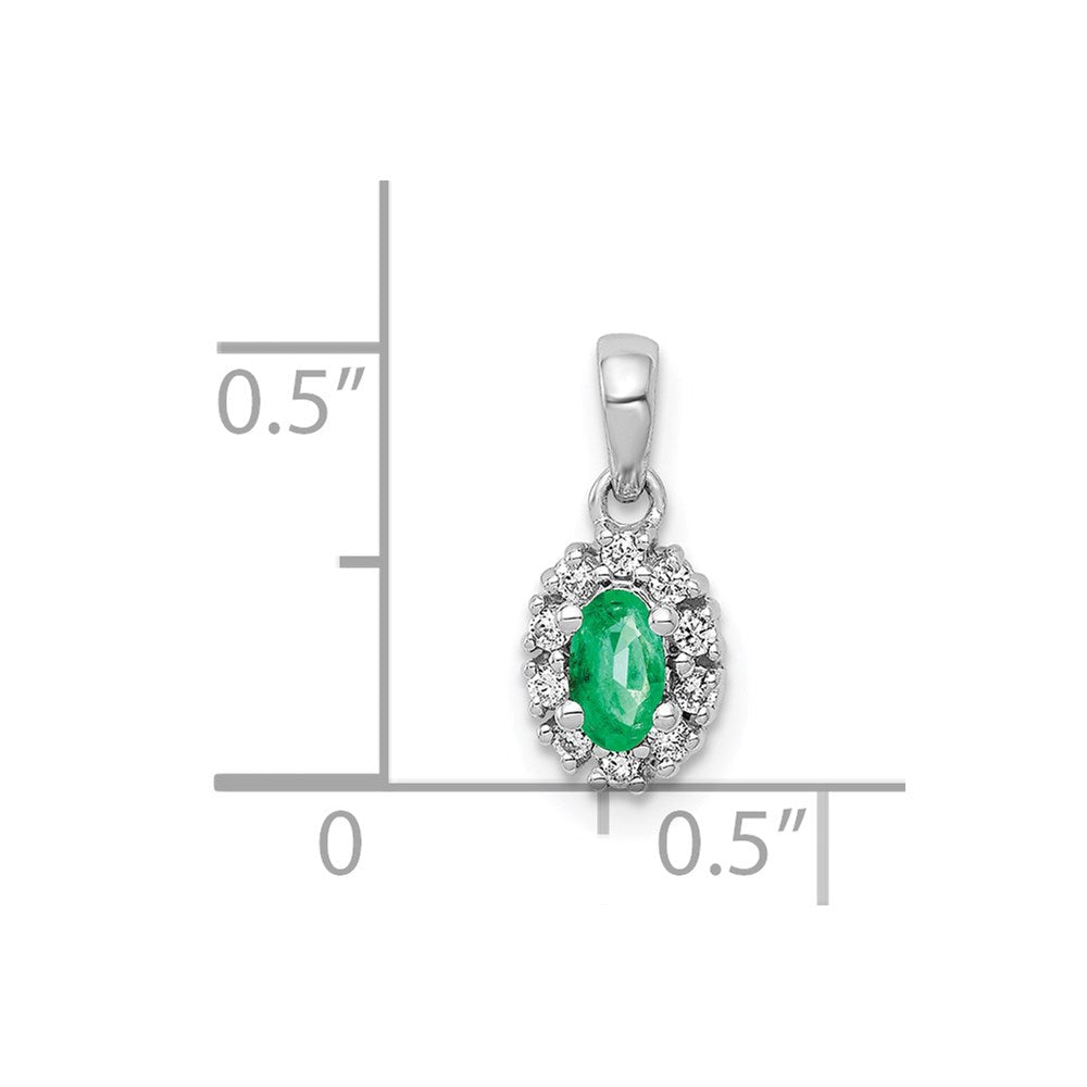 14K Weißgold Anhänger mit echtem Diamant und ovalem Smaragd-Halo