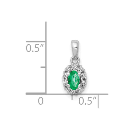 14K Weißgold Anhänger mit echtem Diamant und ovalem Smaragd-Halo