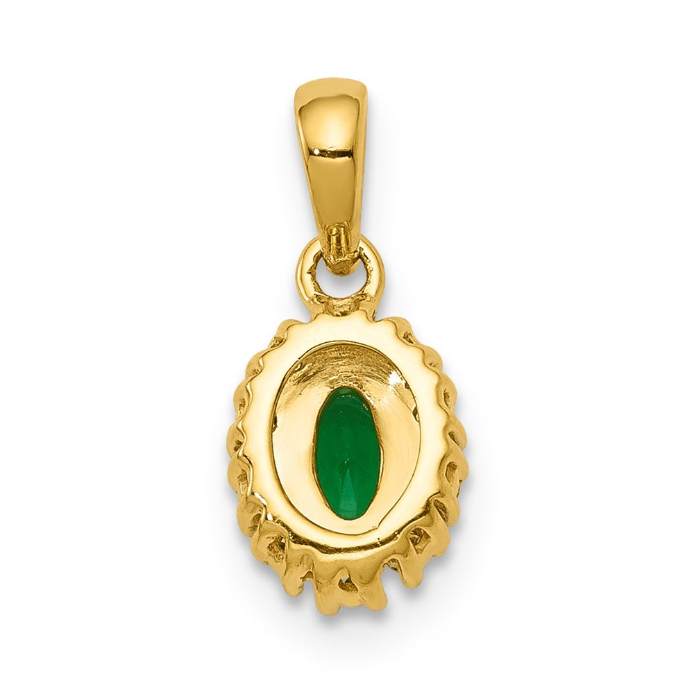 14K Gelbgold und Rhodium Anhänger mit echtem Diamant und ovalem Smaragd