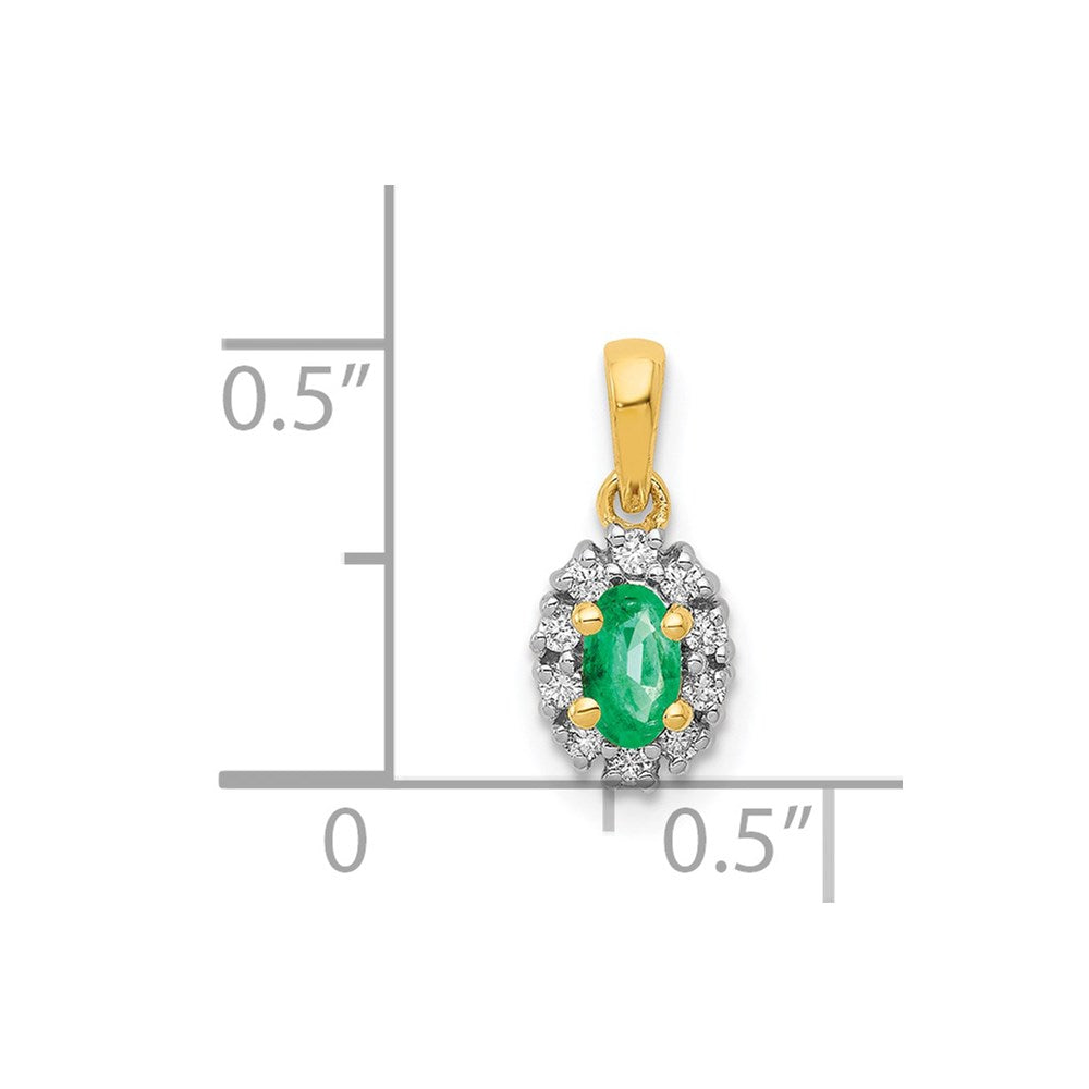 14K Gelbgold und Rhodium Anhänger mit echtem Diamant und ovalem Smaragd