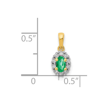 14K Gelbgold und Rhodium Anhänger mit echtem Diamant und ovalem Smaragd