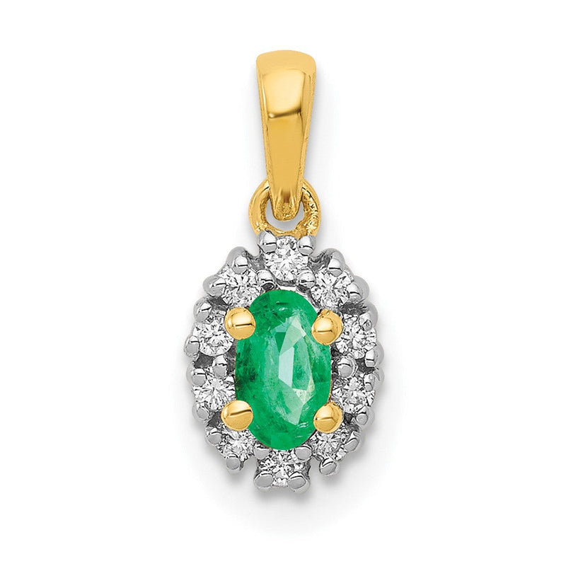 14K Gelbgold und Rhodium Anhänger mit echtem Diamant und ovalem Smaragd