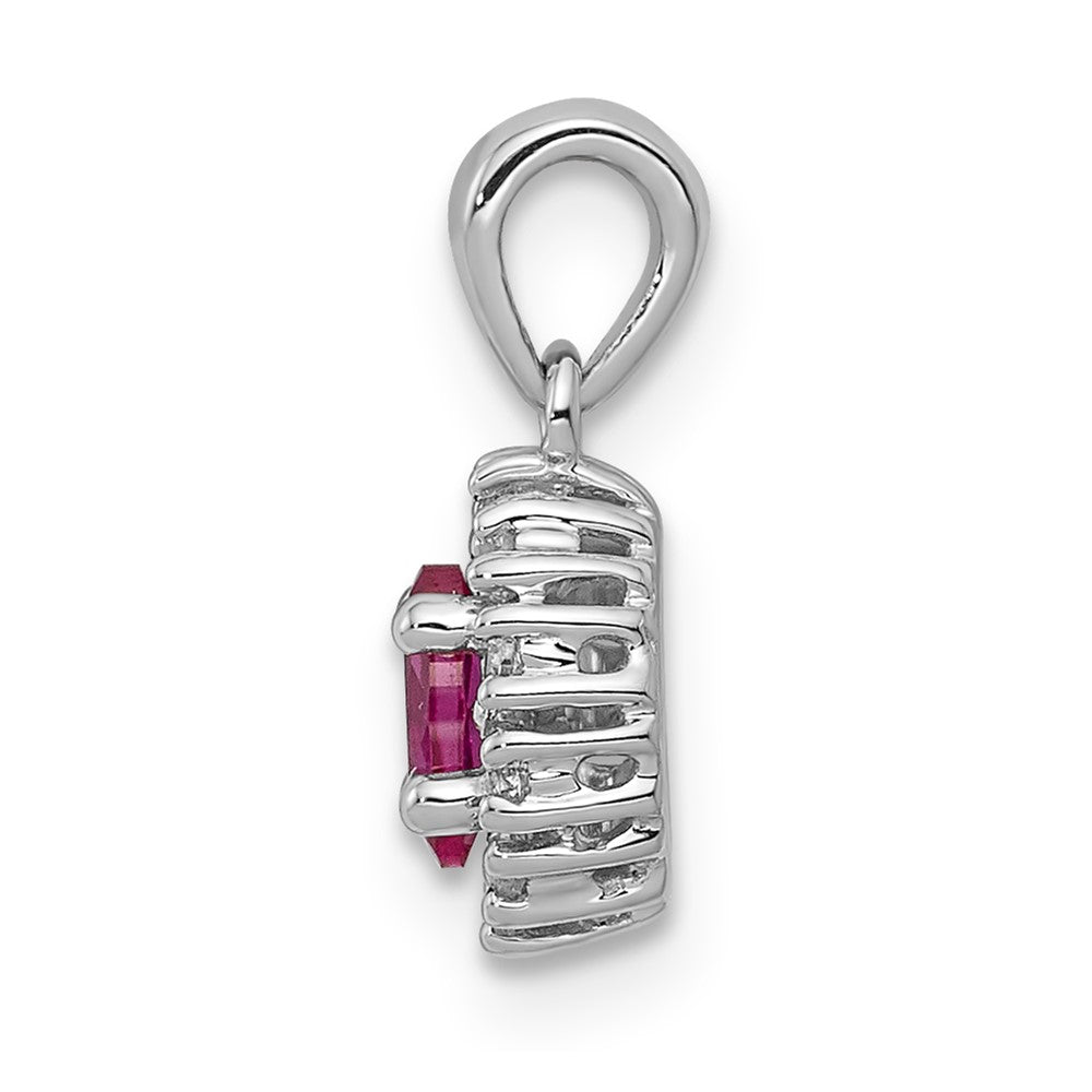 14 K Weißgold Anhänger mit echtem Diamant und 0,32 ct. ovalem Rubin mit Halo