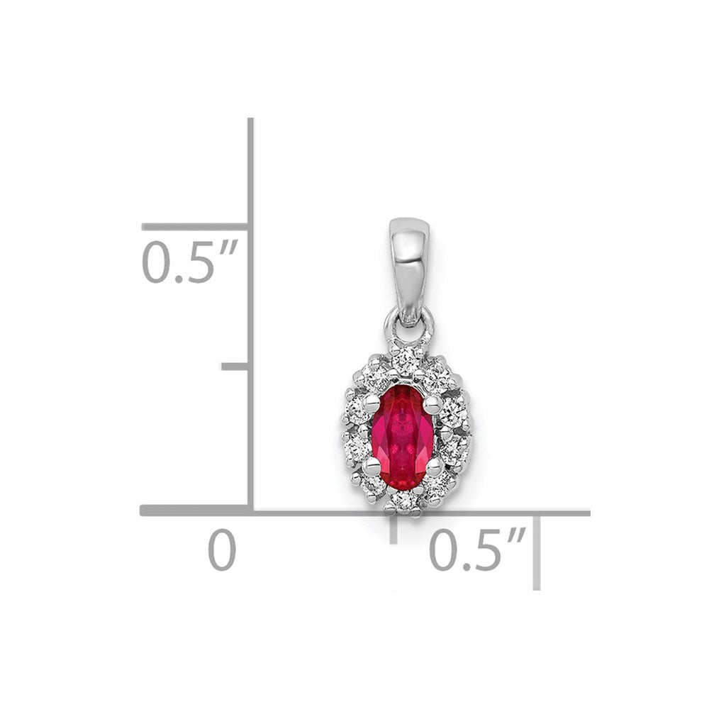 14 K Weißgold Anhänger mit echtem Diamant und 0,32 ct. ovalem Rubin mit Halo