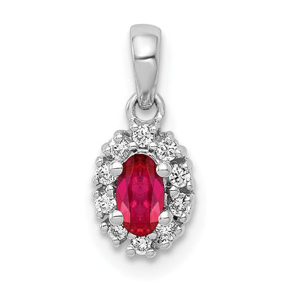 14 K Weißgold Anhänger mit echtem Diamant und 0,32 ct. ovalem Rubin mit Halo