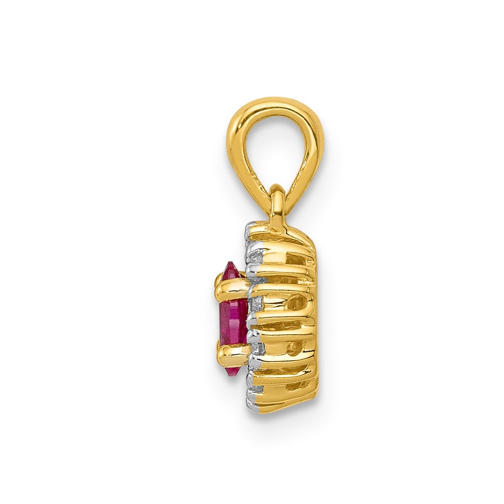 14K Gelbgold und Rhodium Anhänger mit echtem Diamant und 0,32 ct. ovalem Rubin mit Halo