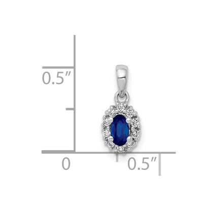 14K Weißgold Anhänger mit echtem Diamant und 0,32 ct. Saphir, oval, mit Halo