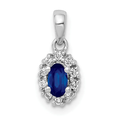 14K Weißgold Anhänger mit echtem Diamant und 0,32 ct. Saphir, oval, mit Halo