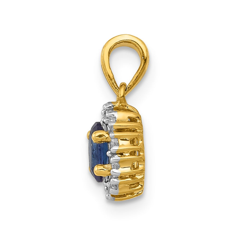 14K Gelbgold und Rhodium mit echtem Diamant und 0,32 ct. Saphir, ovaler Halo-Anhänger