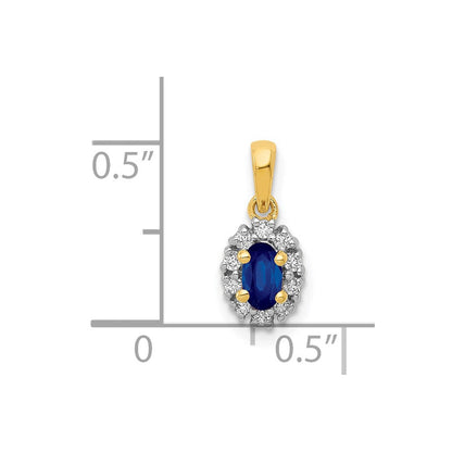 14K Gelbgold und Rhodium mit echtem Diamant und 0,32 ct. Saphir, ovaler Halo-Anhänger
