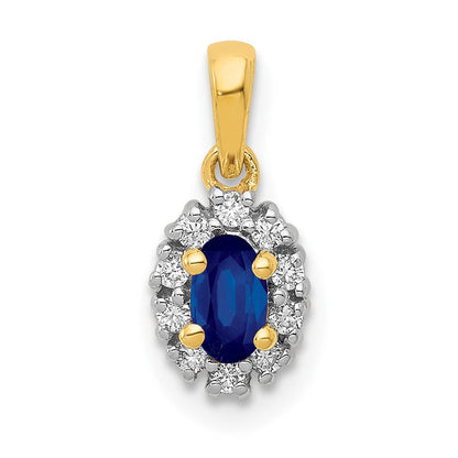 14K Gelbgold und Rhodium mit echtem Diamant und 0,32 ct. Saphir, ovaler Halo-Anhänger