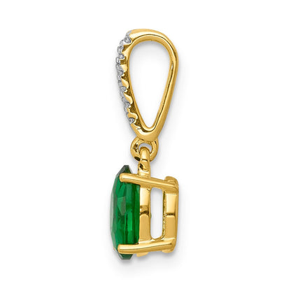 14K Gelbgold Anhänger mit echtem Diamant und ovalem Smaragd