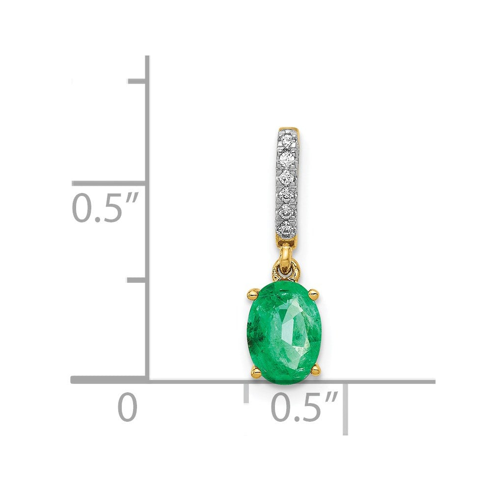 14K Gelbgold Anhänger mit echtem Diamant und ovalem Smaragd
