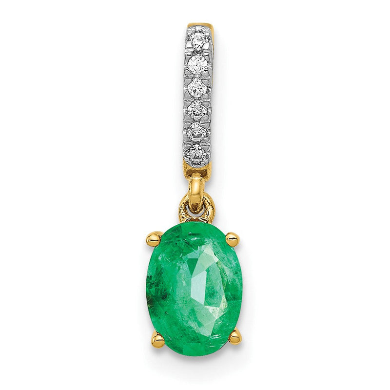 14K Gelbgold Anhänger mit echtem Diamant und ovalem Smaragd