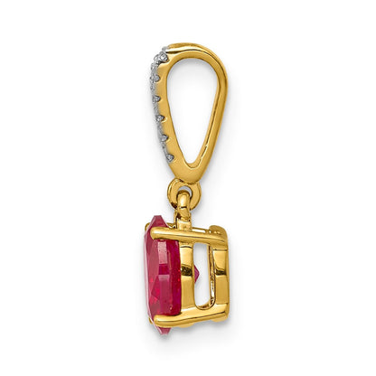 14K Gelbgold Anhänger mit echtem Diamant und 0,91 ct. ovalem Rubin