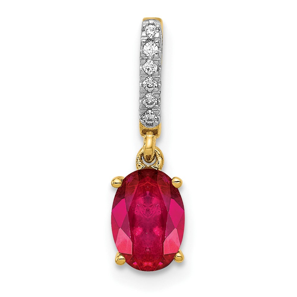 14K Gelbgold Anhänger mit echtem Diamant und 0,91 ct. ovalem Rubin