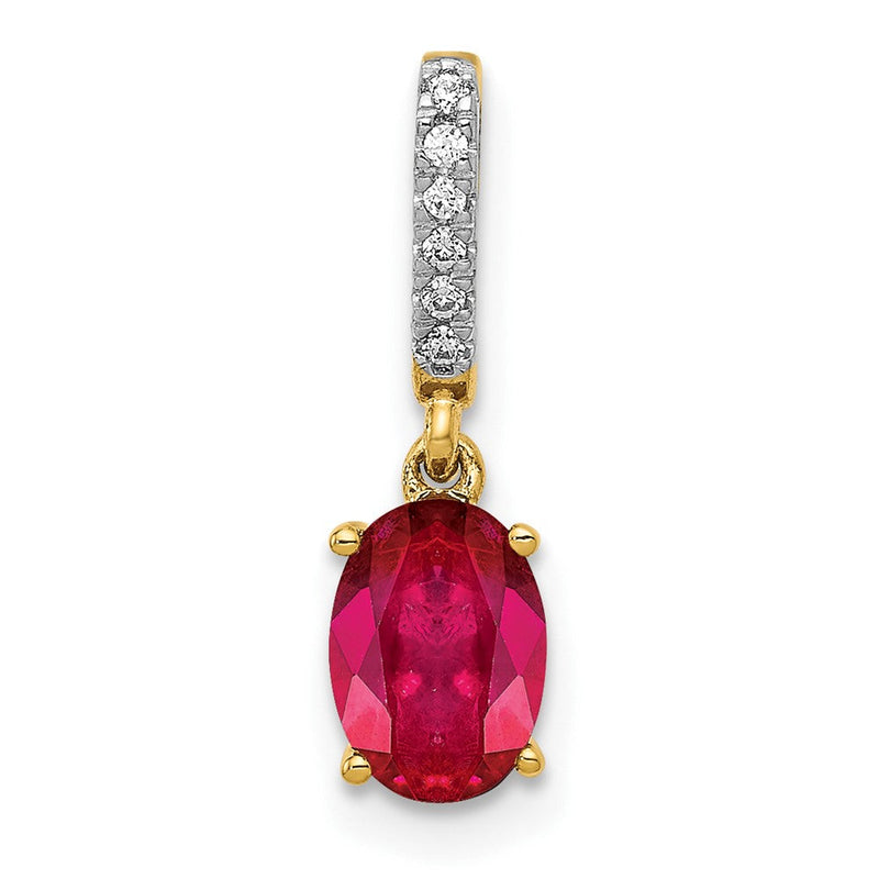 14K Gelbgold Anhänger mit echtem Diamant und 0,91 ct. ovalem Rubin