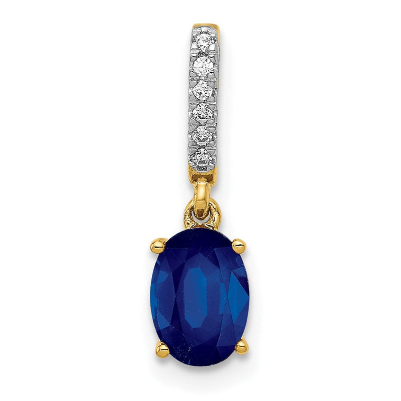 14K Gelbgold Anhänger mit echtem Diamant und ovalem 1,04 ct. Saphir