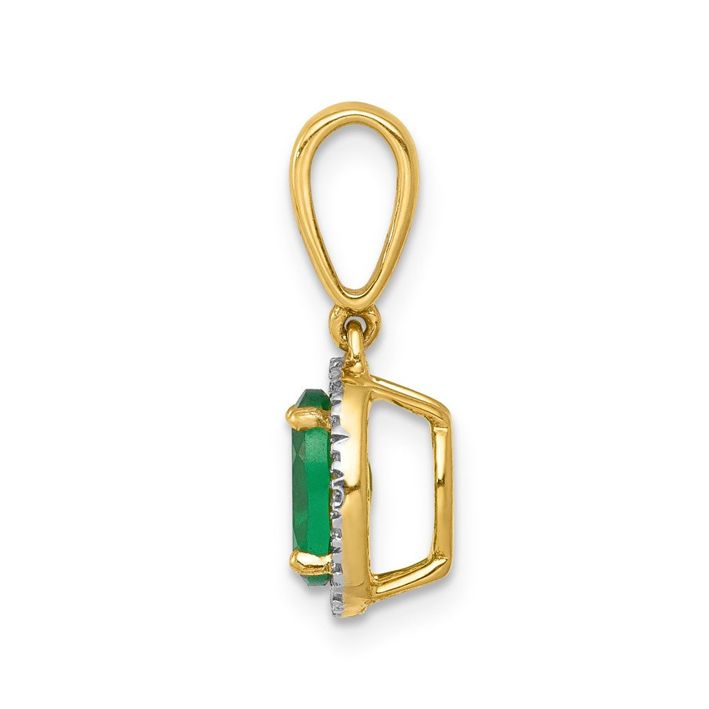 14K Gelbgold Anhänger mit echtem Diamant und ovalem Smaragd-Halo