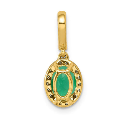 14K Gelbgold Anhänger mit echtem Diamant und ovalem Smaragd-Halo