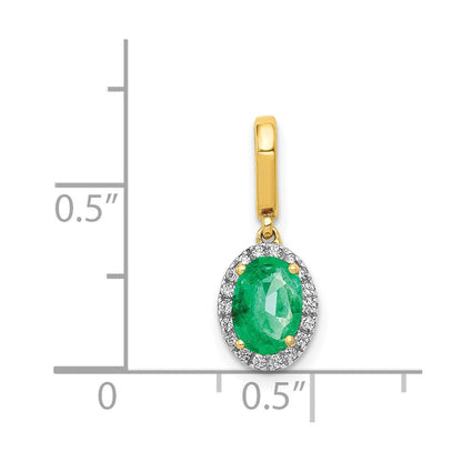14K Gelbgold Anhänger mit echtem Diamant und ovalem Smaragd-Halo