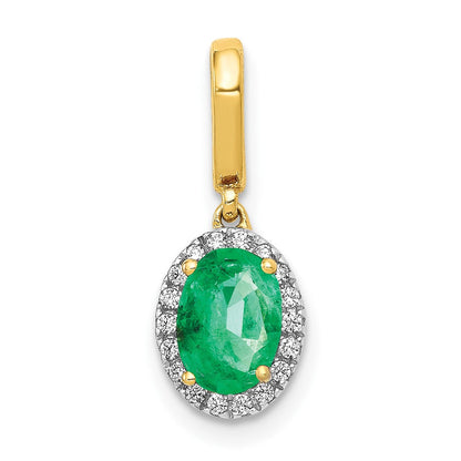 14K Gelbgold Anhänger mit echtem Diamant und ovalem Smaragd-Halo
