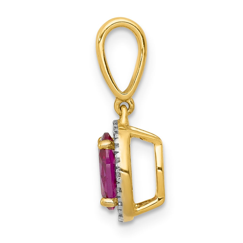 14K Gelbgold Anhänger mit echtem Diamant und 0,99 ct. Rubin, Halo-Fassung