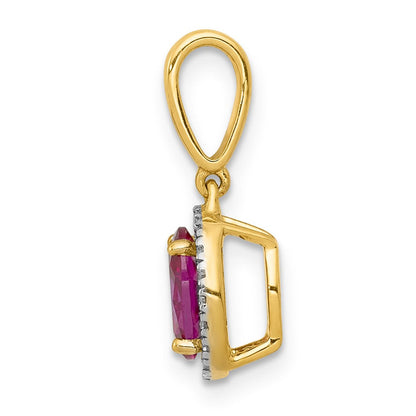 14K Gelbgold Anhänger mit echtem Diamant und 0,99 ct. Rubin, Halo-Fassung