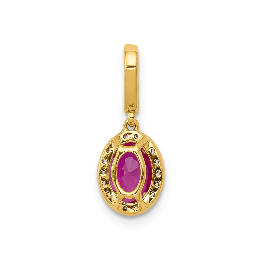 14K Gelbgold Anhänger mit echtem Diamant und 0,99 ct. Rubin, Halo-Fassung