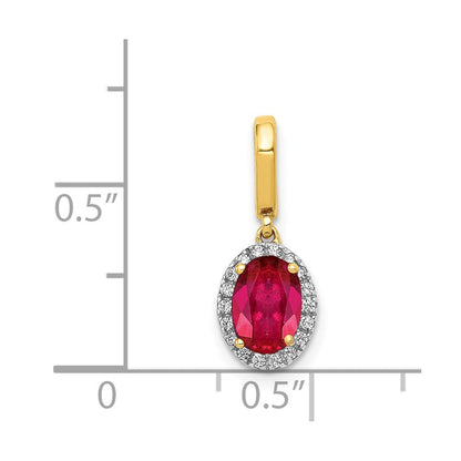 14K Gelbgold Anhänger mit echtem Diamant und 0,99 ct. Rubin, Halo-Fassung