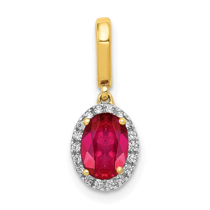 14K Gelbgold Anhänger mit echtem Diamant und 0,99 ct. Rubin, Halo-Fassung